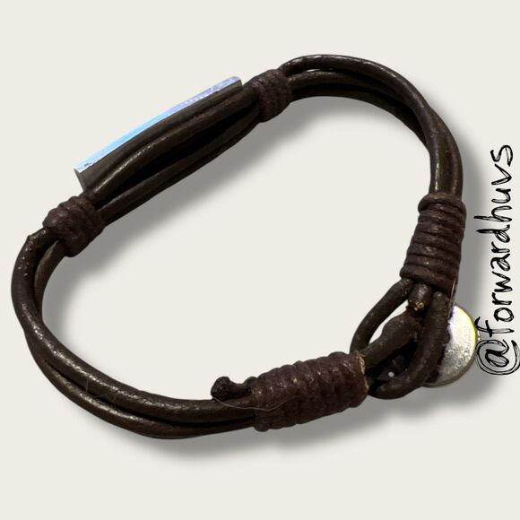 Bundle Sale 3 for $15 | Brown Leather Bracelet with Silver-tone Wave Plaque - Picture 3 of 7